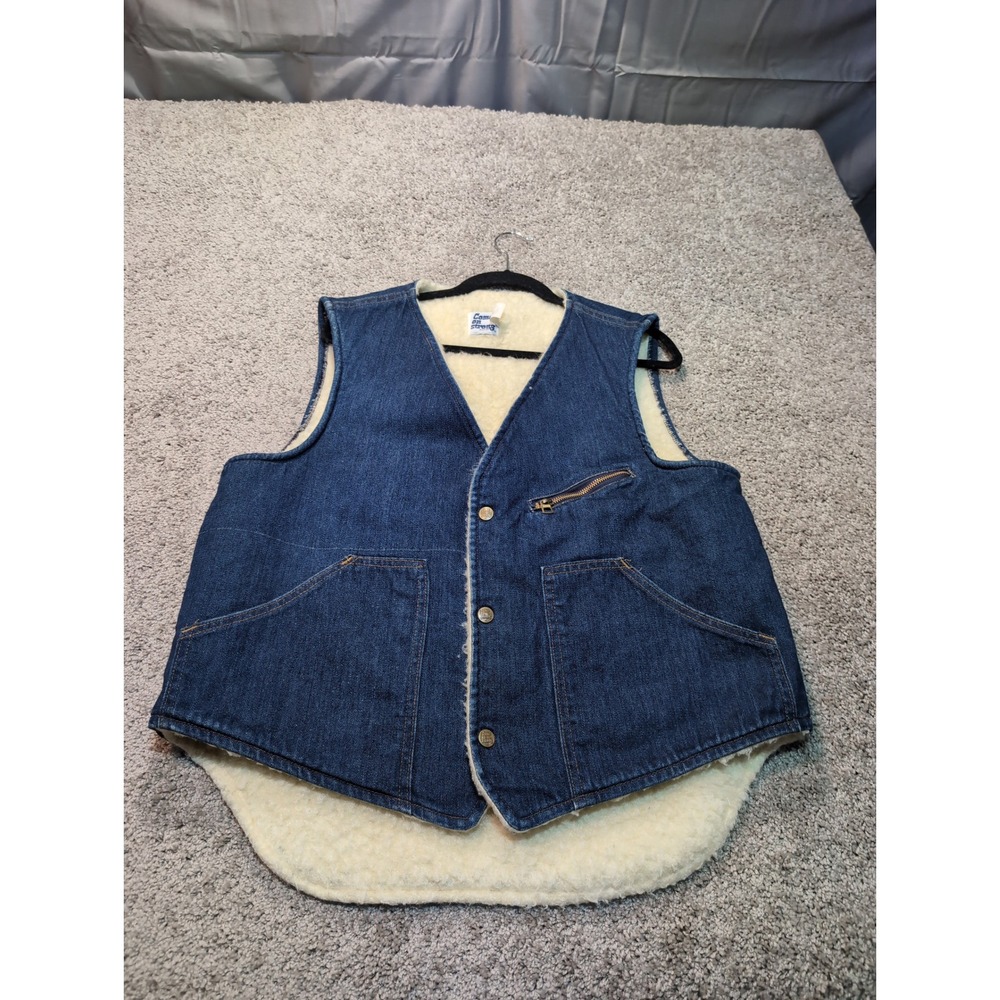Vintage Come On Strong Denim Vest Sherpa Lined Sleeveless Jacket Menswear